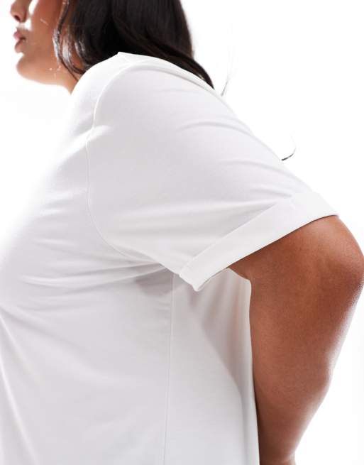 ONLY Curve fold up t-shirt in white, 4 of 4