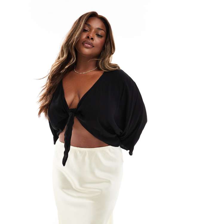 ONLY Curve front knot blouse in black | ASOS