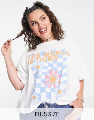 Only Curve front motif oversized t-shirt in white