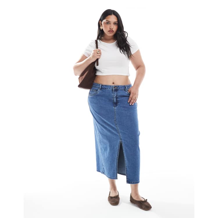 ★MEENDERI★FRONT SLIT DENIM SKIRT - SKY BLUE★正規品/送料込 MO&Co. Women's Front Slit Straight Denim Midi Skirt in Blue