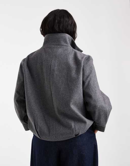 ONLY Curve funnel neck bomber jacket in mid grey melange, 4 of 4