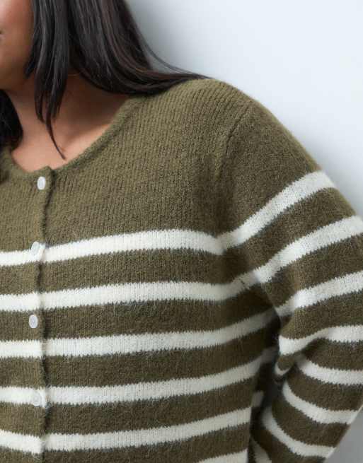 ONLY Curve gebreid vest met bruine en gele strepen, 3 van 4