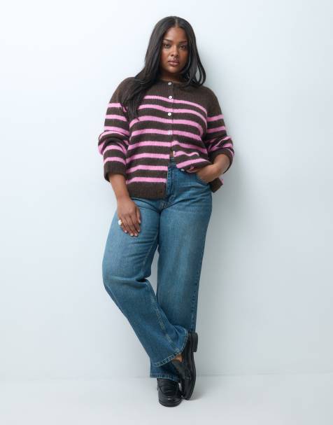 ONLY Curve gebreid vest met bruine en roze strepen - view 1