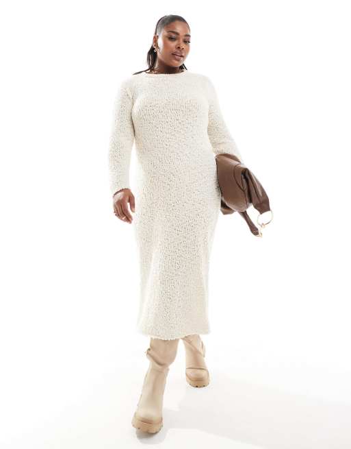 ONLY Curve - Gebreide midaxi-jurk met textuur in crème