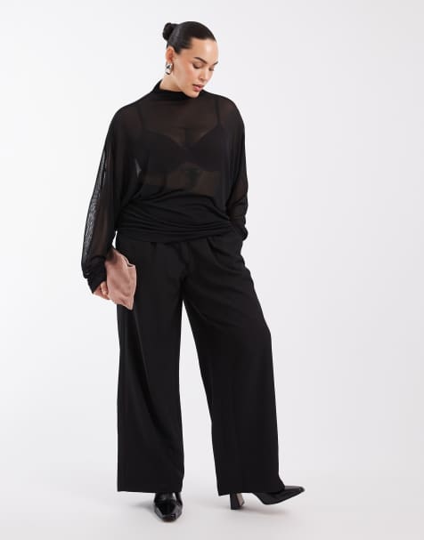 ONLY Curve geklede broek met wijde pijpen in zwart - view 1