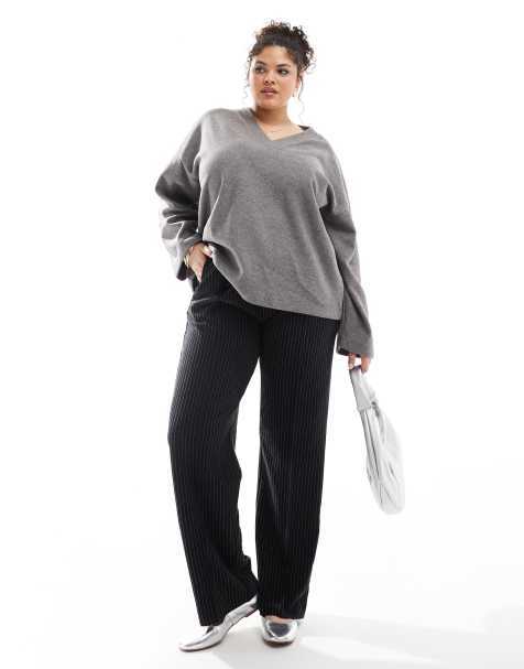 ONLY Curve – Gerade geschnittene Hose in Schwarz mit Nadelstreifen - view 1
