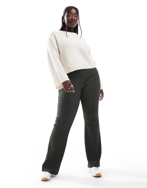 ONLY Curve - Geribbelde flare-broek met hoge taille in turfgroen
