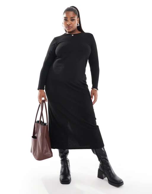 ONLY Curve – Geripptes Maxikleid in Schwarz