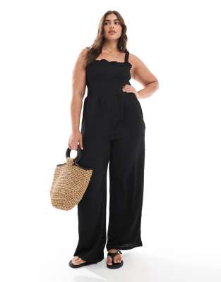 ONLY Curve - Gesmokter Jumpsuit in Schwarz