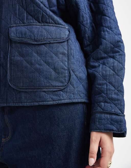 ONLY Curve – Gesteppte Jeansjacke in Dunkelblau, 3 von 4