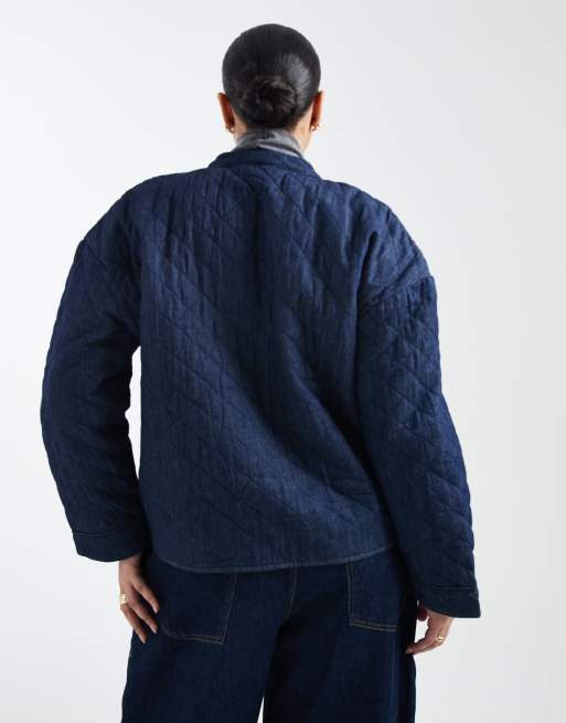 ONLY Curve – Gesteppte Jeansjacke in Dunkelblau, 4 von 4