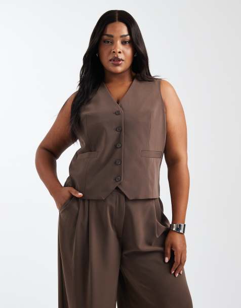 ONLY Curve - Gilet de tailleur d'ensemble ajusté - Marron chocolat - view 1