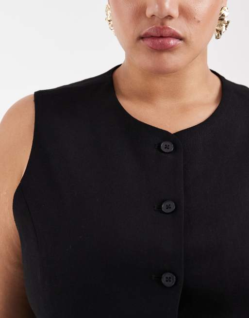 ONLY Curve - Gilet de tailleur d'ensemble en lin mélangé - Noir, 3 de 4