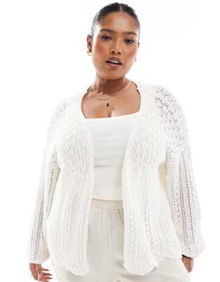 ONLY Curve - Gilet en maille crochetée - Blanc