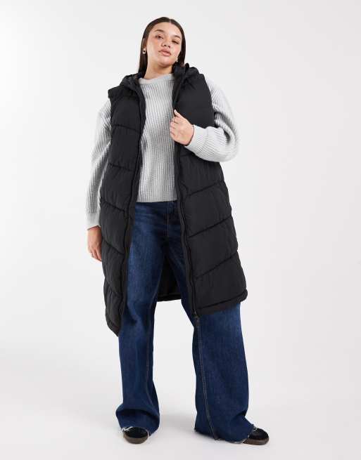 ONLY Curve - Gilet imbottito taglio lungo nero