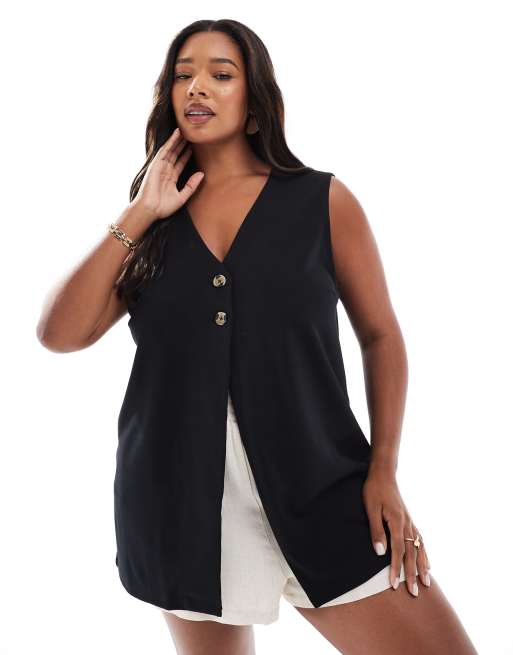 ONLY Curve - Gilet met lange pasvorm in zwart