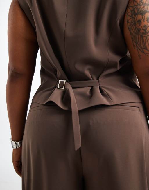 Only Curve - Gilet sartoriale marrone cioccolato in coordinato, 4 di 4