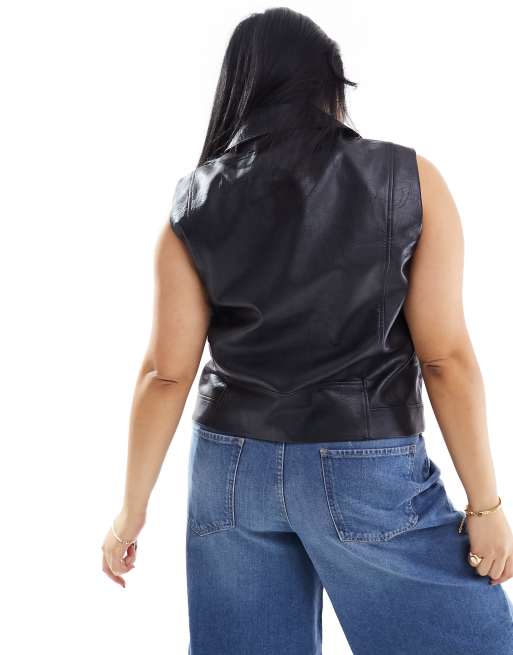 ONLY Curve - Gilet stile motociclista nero in pelle sintetica  , 2 di 4