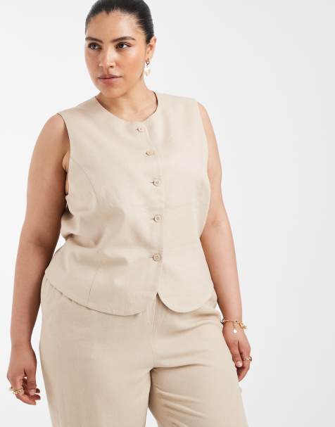 ONLY Curve - Gilet van linnenmix in stone, deel van co-ord set - view 1