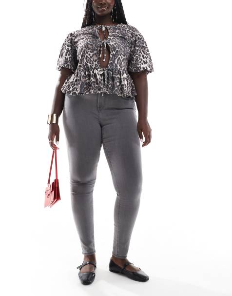 ONLY Curve – Grå, skinny jeans med hög midja - view 1