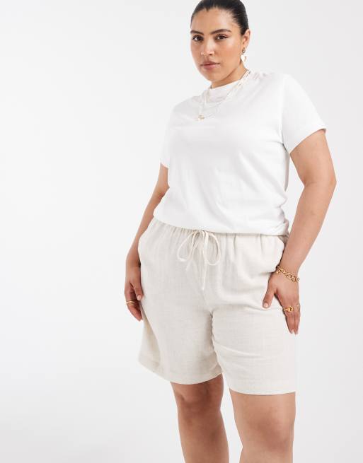ONLY Curve – Gräddvita shorts i linnemix, 2 av 5