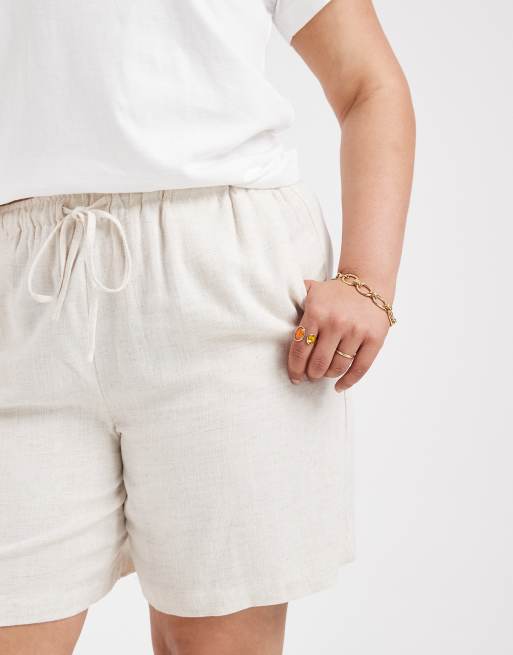 ONLY Curve – Gräddvita shorts i linnemix, 4 av 5