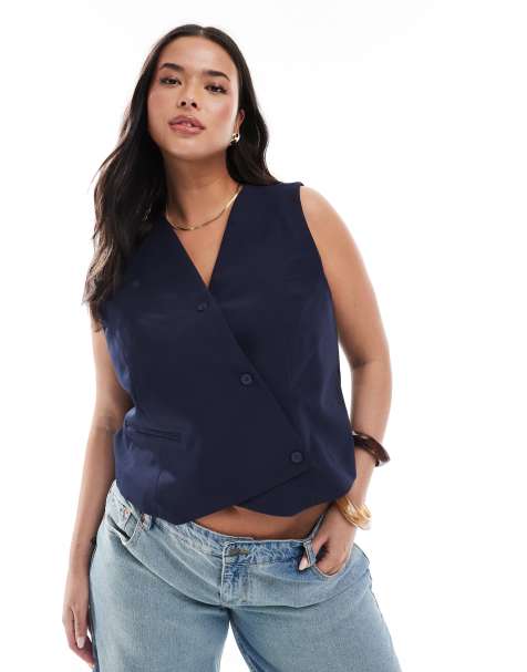 ONLY Curve asymmetric detail waistcoat in navy