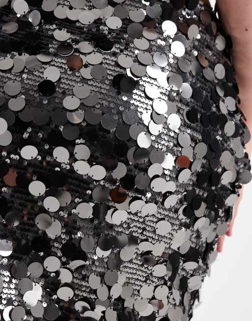 ONLY Curve - Gunmetal-farvet mininederdel med runde pailletter, 3 af 5