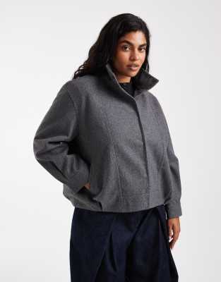Only Curve High Neck Bomber Jacket In Gray