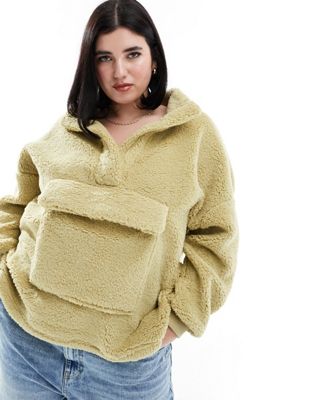 Only Curve High Neck Fleece In Sage Green