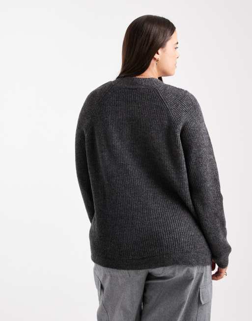 ONLY Curve high neck jumper in dark grey, 4 of 4