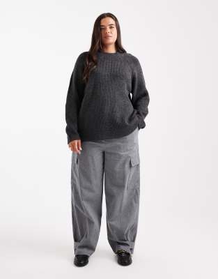 Only Curve High Neck Sweater In Gray