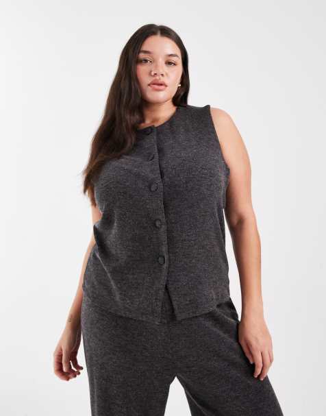 ONLY Curve high neck waistcoat co-ord in dakr grey - view 1