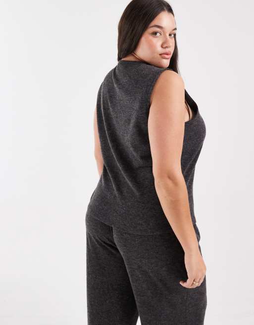ONLY Curve high neck waistcoat in dakr grey (Part of a set), 3 of 4