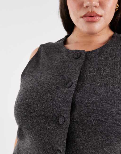 ONLY Curve high neck waistcoat in dakr grey (Part of a set), 4 of 4