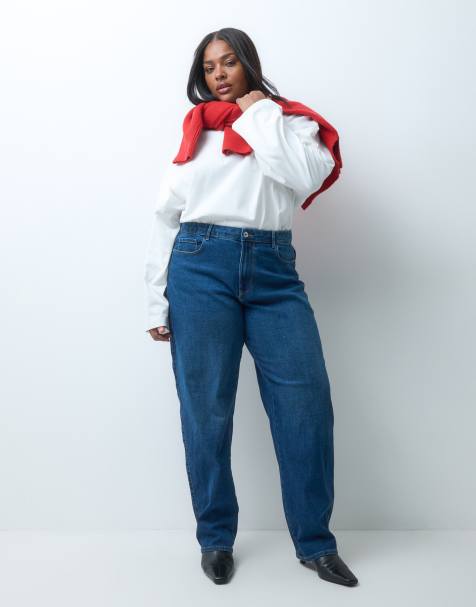 ONLY Curve high rise barrel jeans in dark blue denim - view 1