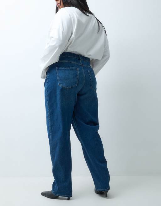 ONLY Curve high rise barrel jeans in dark blue denim, 5 of 5
