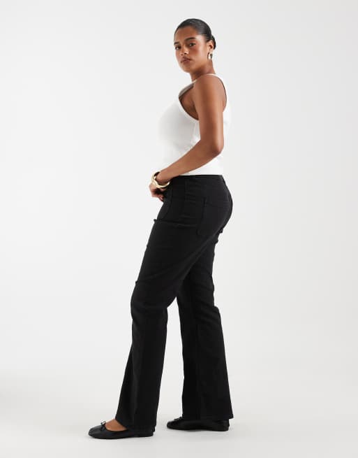 ONLY Curve high rise front pocket pintuck flare jeans in black denim, 2 of 5