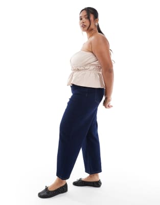 Only Curve High Rise Wide Leg Jeans In Blue