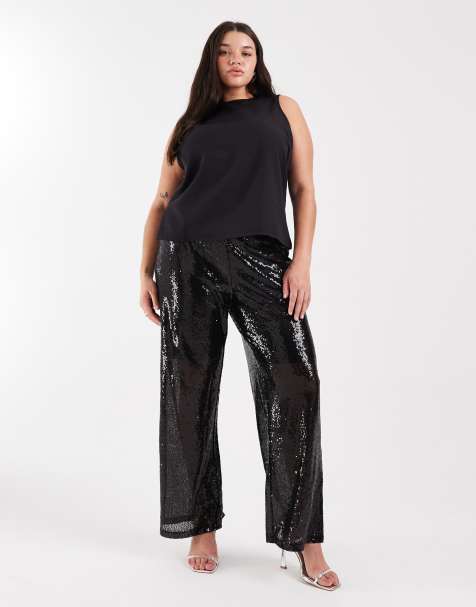 ONLY Curve high waist pull-on sequins pants in black - view 1