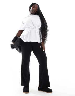 high waist ribbed flared pants in black