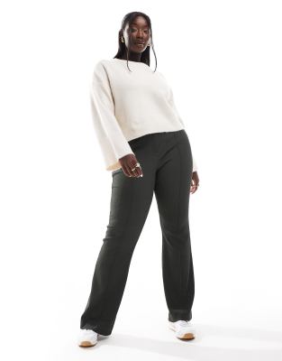 high waist ribbed flared pants in peat-Green