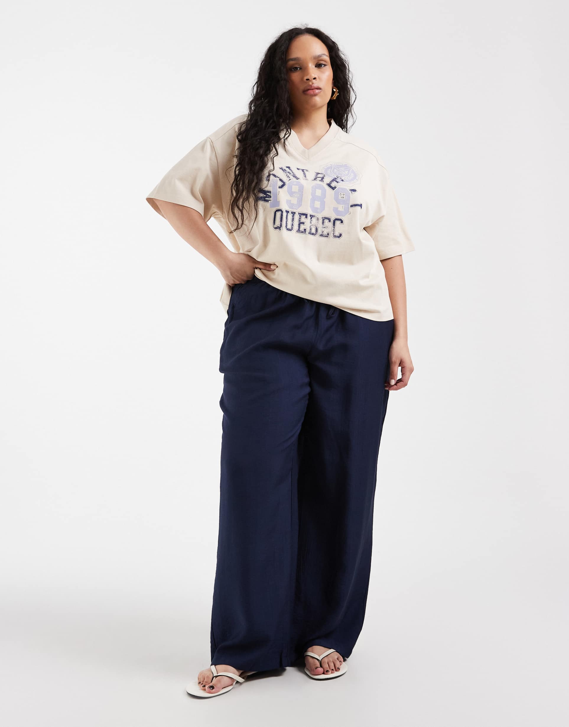 only curve high waist textured pants in navy