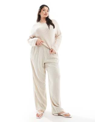 Only Curve ONLY Curve high waist trouser in beige & brown stripe-Neutral