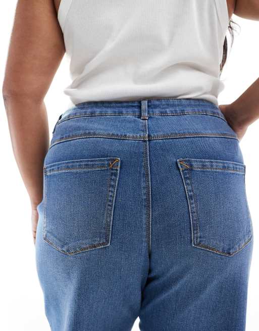 ONLY Curve high waist wide leg jeans in mid blue, 4 of 5