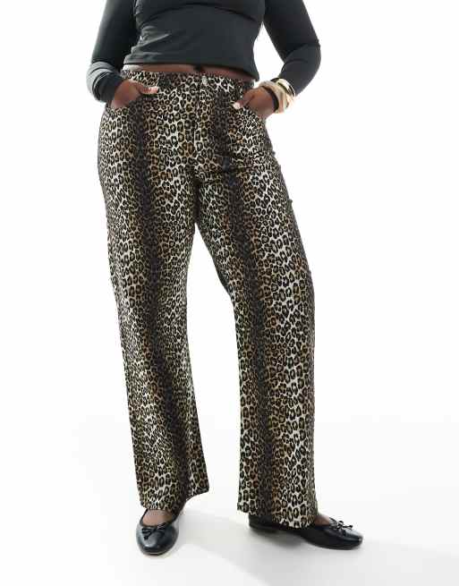 ONLY Curve high waist wide leg trousers in leo print, 4 of 5