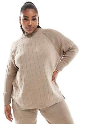 ONLY Curve - Hochgeschlossener Pullover in Sand aus leichtem Strick, Kombiteil-Neutral