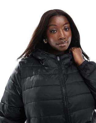 Only Curve Hodded Puffer Jacket In Black