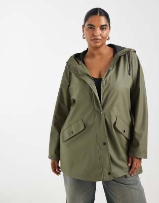 Only Curve Hooded Raincoat In Green