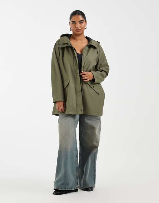 ONLY Curve hooded raincoat in khaki, 2 of 4